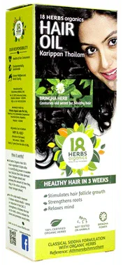18 Herbs Organics Hair Oil Karippan Thailam bottle of 100 ml oil